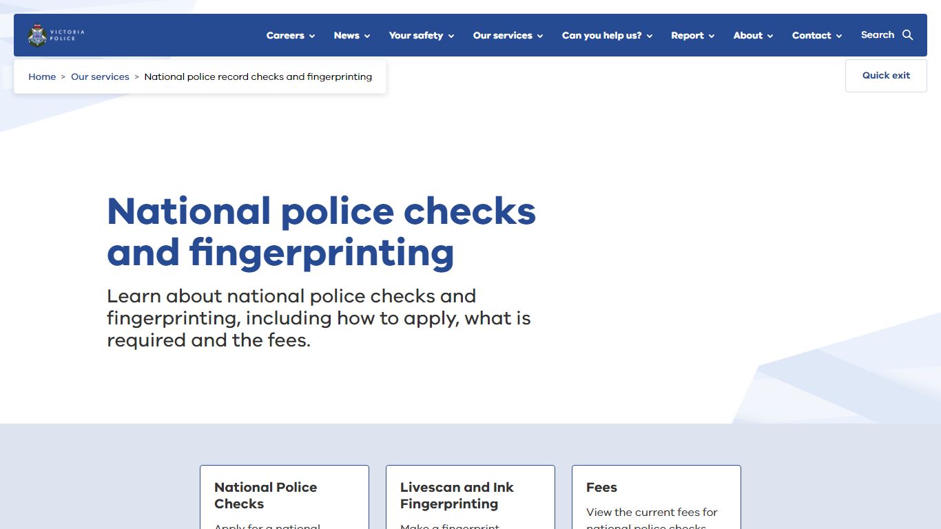 National police record checks and fingerprinting